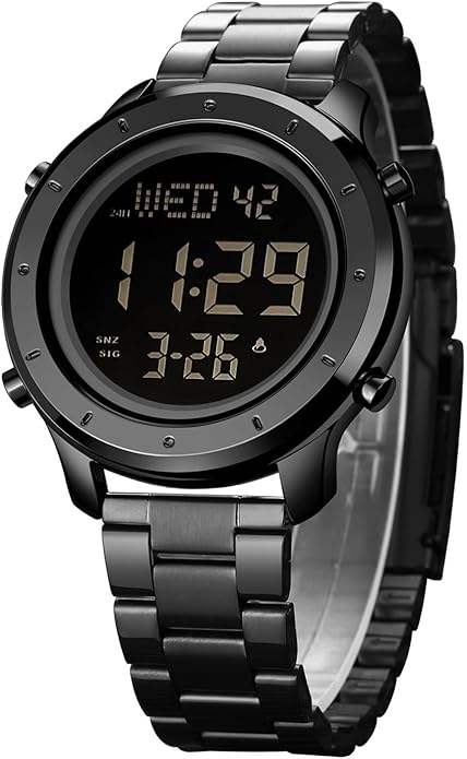 Mens Watch for Men Digital Watch Men's Wrist Watches LED Minimalist Stainless Steel Waterproof Stopwatch